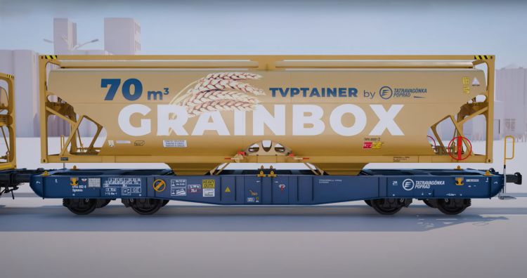 Tatravagónka unveils intermodal wagon with Grainbox container for seasonal use at Innotrans